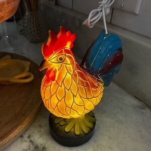 Vibrant Rooster Lamp with Red and Blue Accents